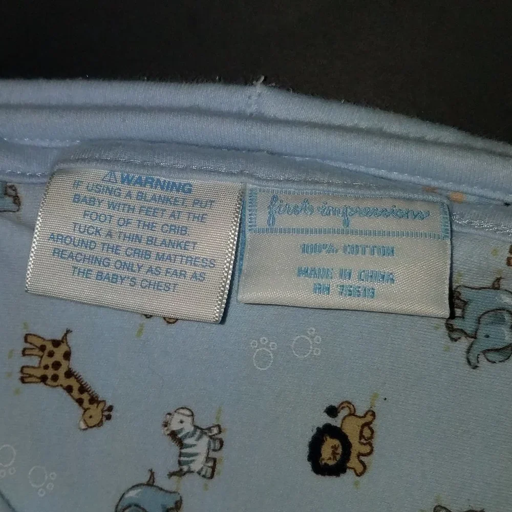 First Impressions Blue Baby Blanket Lovey Striped Giraffe Lion Elephant Animals